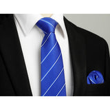 Stripe Tie Handkerchief Set - ROYAL BLUE