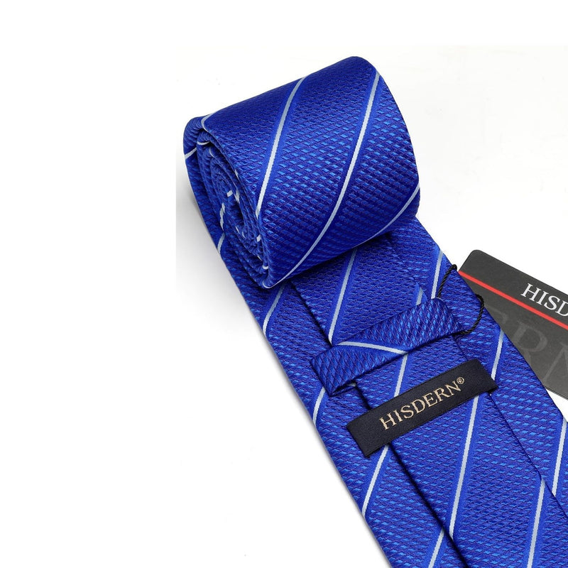 Stripe Tie Handkerchief Set - ROYAL BLUE