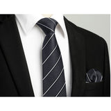 Stripe Tie Handkerchief Set - BLACK-1