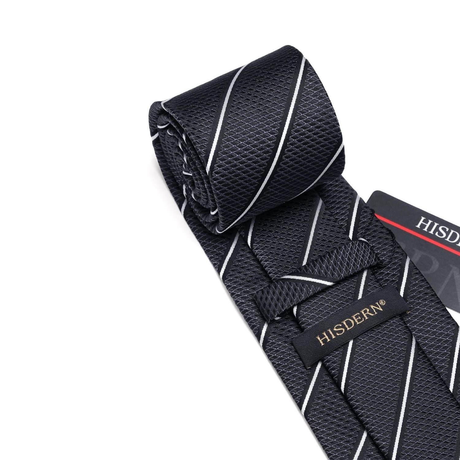Stripe Tie Handkerchief Set - BLACK-1