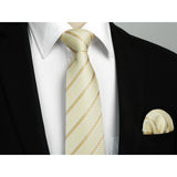 Stripe Tie Handkerchief Set - GOLD/CHAMPAGNE