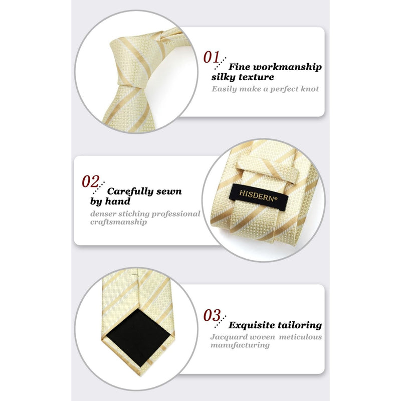 Stripe Tie Handkerchief Set - GOLD/CHAMPAGNE