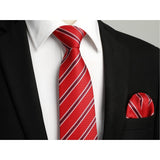 Stripe Tie Handkerchief Set - F-01 RED