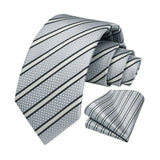 Stripe Tie Handkerchief Set - 33 SILVER BLACK