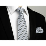 Stripe Tie Handkerchief Set - 33 SILVER BLACK