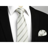 Stripe Tie Handkerchief Set - D-02 SILVER/WHITE