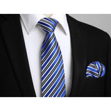 Stripe Tie Handkerchief Set - B-02 BLUE/BLACK