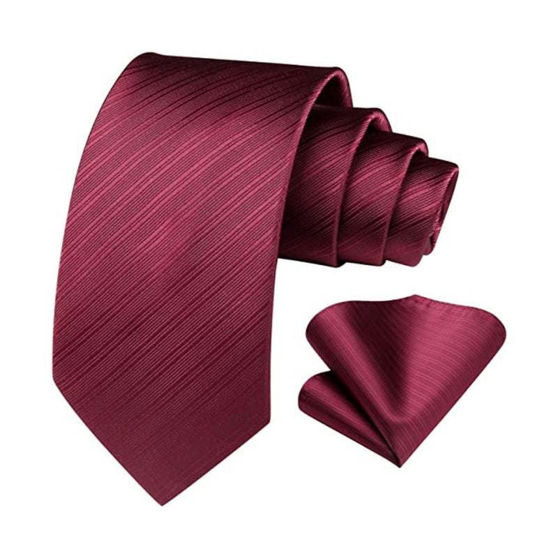 Stripe Tie Handkerchief Set - 01 BURGUNDY 2