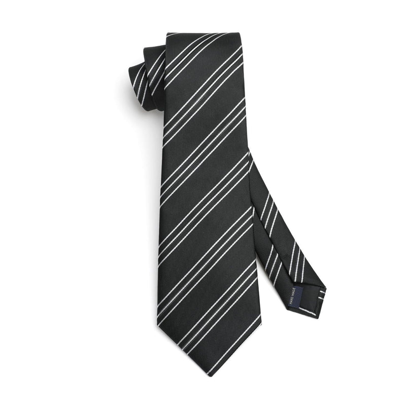 Stripe Tie Handkerchief Set - BLACK/WHITE