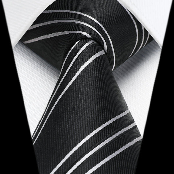 Stripe Tie Handkerchief Set - BLACK/WHITE