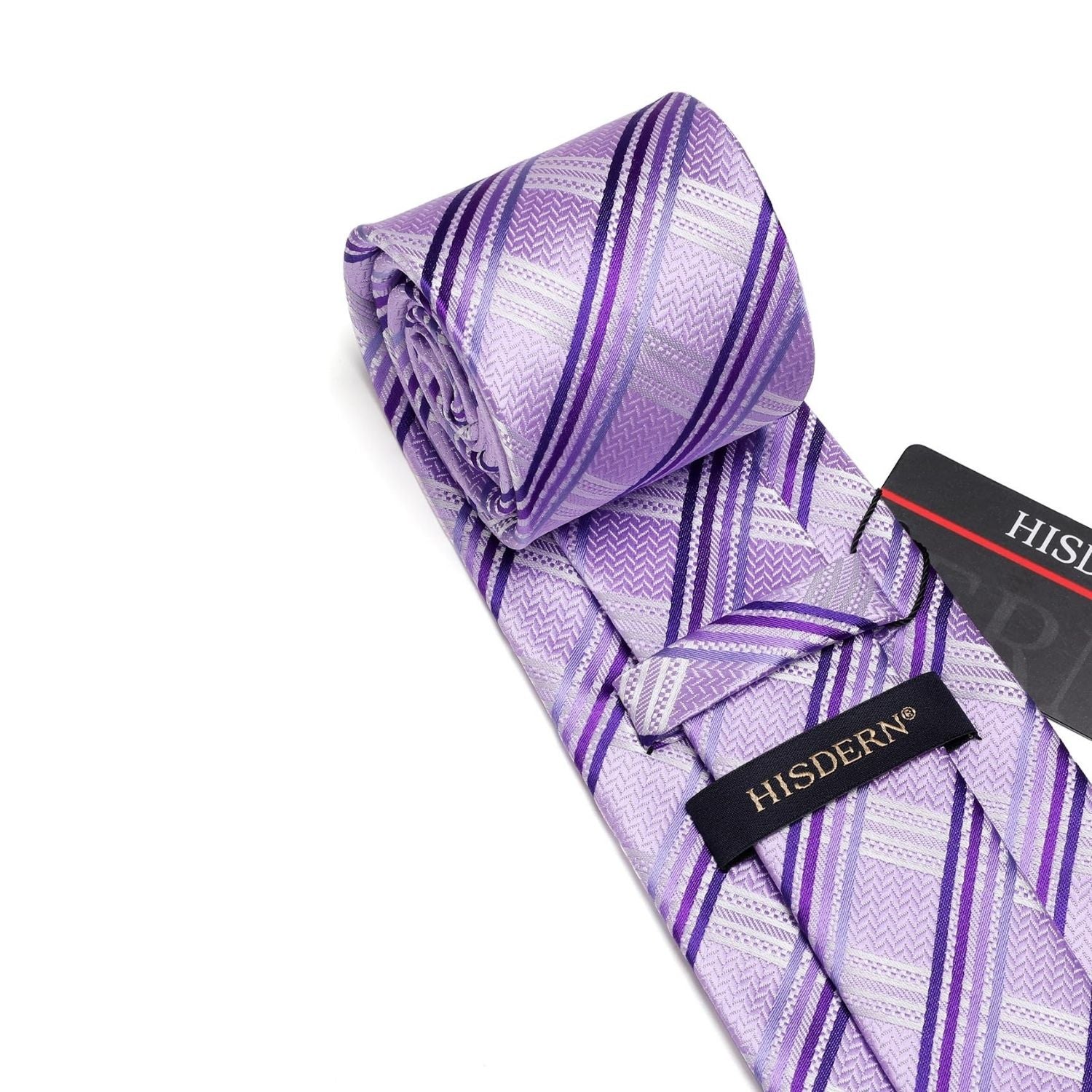 Stripe Tie Handkerchief Set - PURPLE