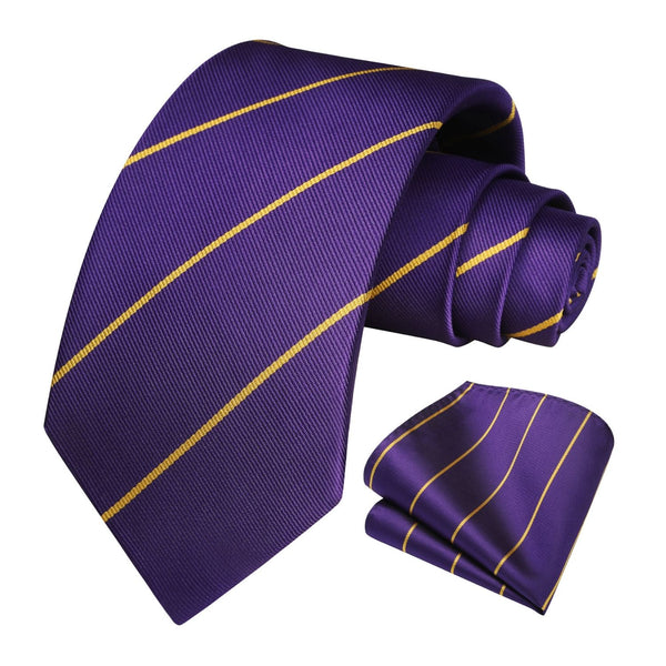 Stripe Tie Handkerchief Set - D-03-PURPLE