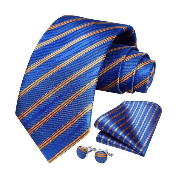 Stripe Tie Handkerchief Cufflinks - 04-ROYAL BLUE2