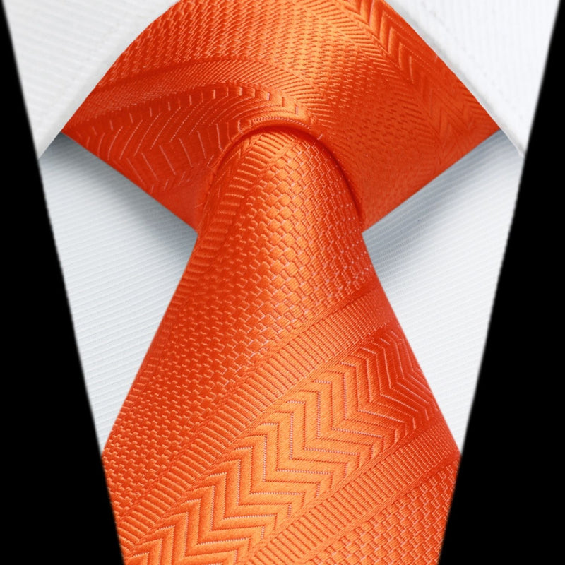 Stripe Tie Handkerchief Set - B-07-SOLID ORANGE