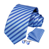 Stripe Tie Handkerchief Cufflinks - 04-LIGHT BLUE3