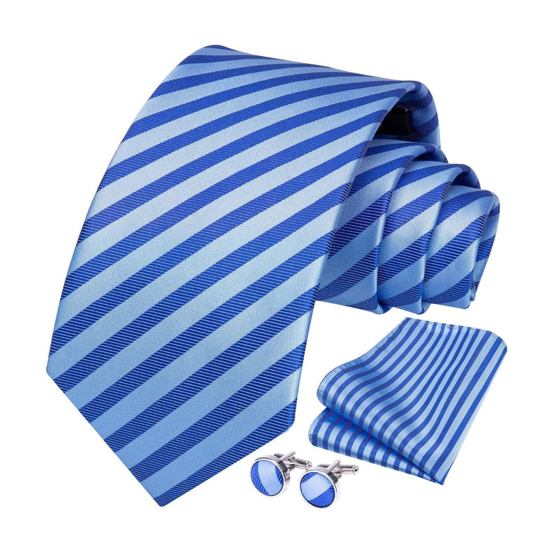 Stripe Tie Handkerchief Cufflinks - 04-LIGHT BLUE3