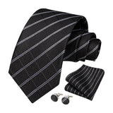 Stripe Tie Handkerchief Cufflinks - 03-BLACK2