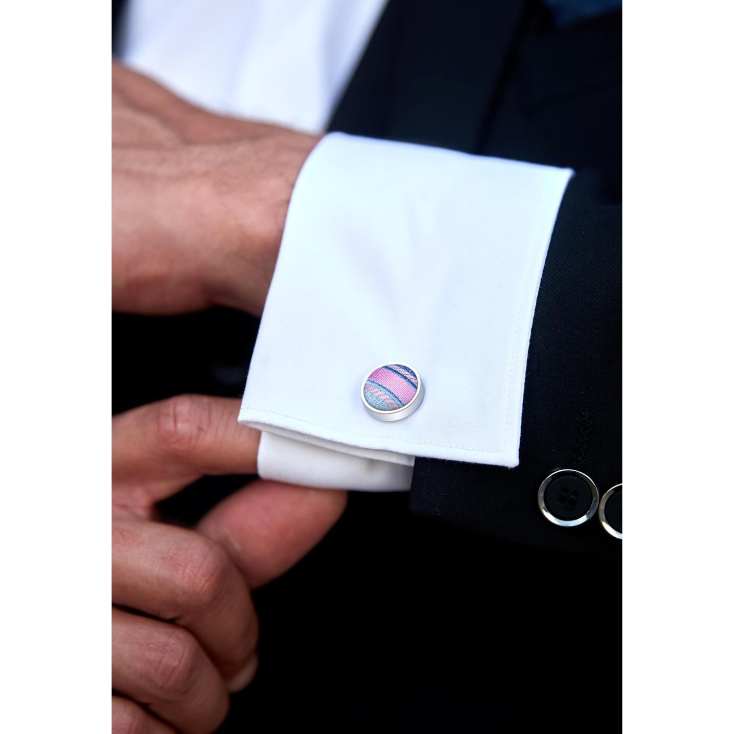 Hisdern Blue Striped Wedding Accessories Set with Cufflinks