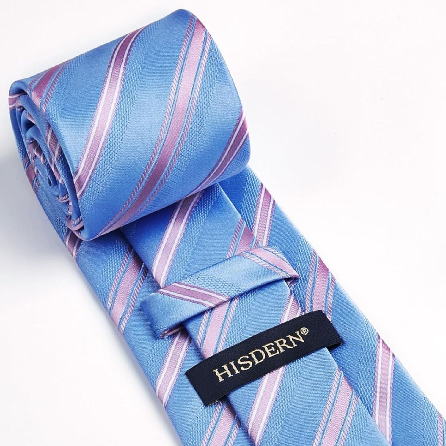 Hisdern Blue Striped Wedding Accessories Set with Cufflinks