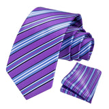 Stripe Tie Handkerchief Set - D-03-PURPLE/BLUE