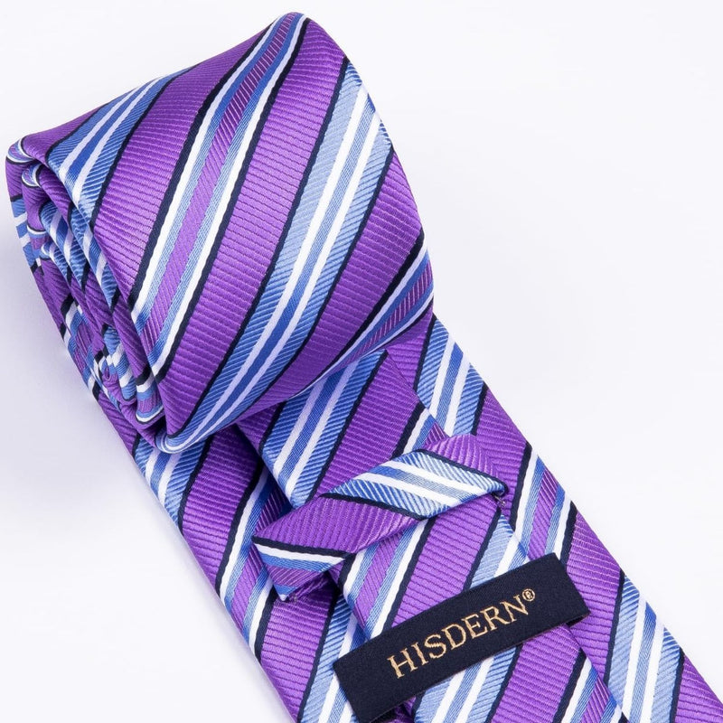 Stripe Tie Handkerchief Set - D-03-PURPLE/BLUE