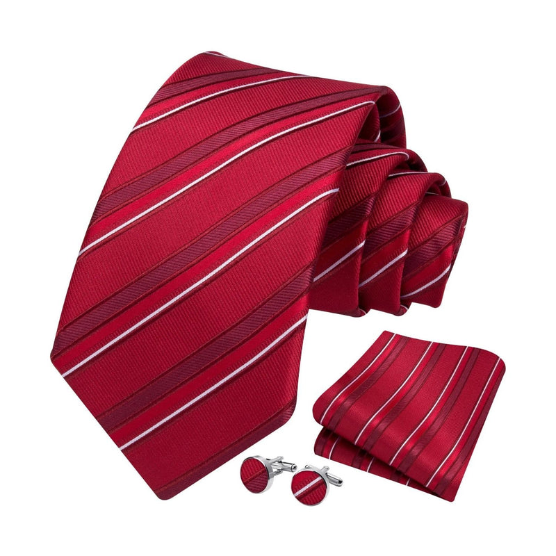 Stripe Tie Handkerchief Cufflinks -02-RED7