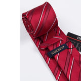 Stripe Tie Handkerchief Cufflinks -02-RED7