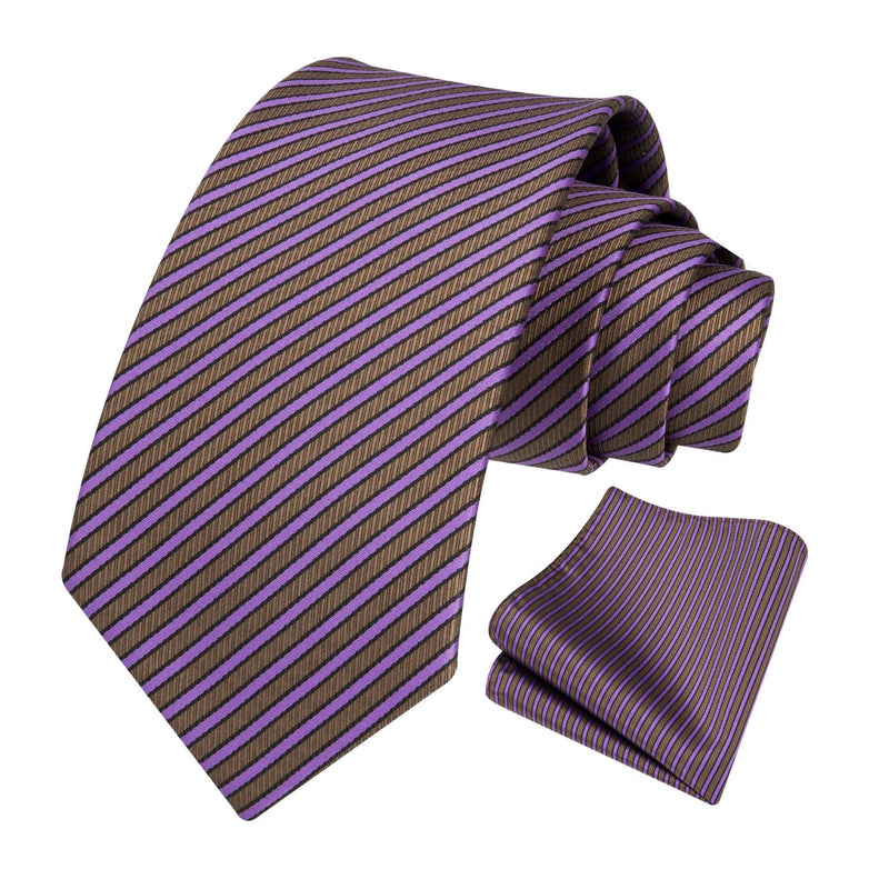 Stripe Tie Handkerchief Set - F-02 PUPRLE BROWN