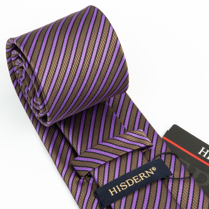 Stripe Tie Handkerchief Set - F-02 PUPRLE BROWN