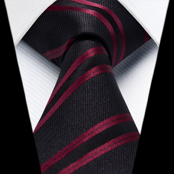 Stripe Tie Handkerchief Set - A-09-BLACK/RED