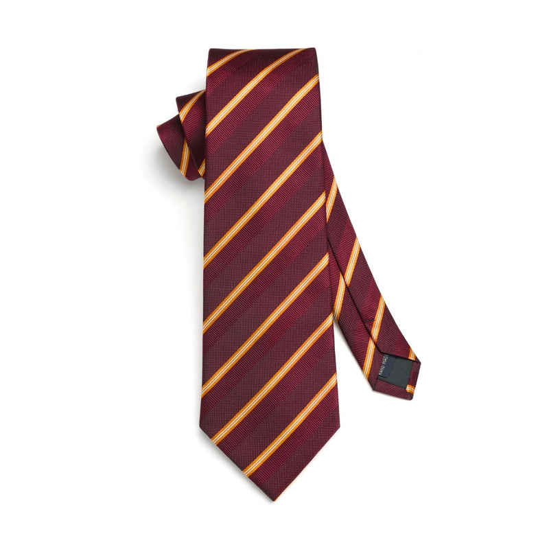 Stripe Tie Handkerchief Set - F-02 RED BURGUNDY