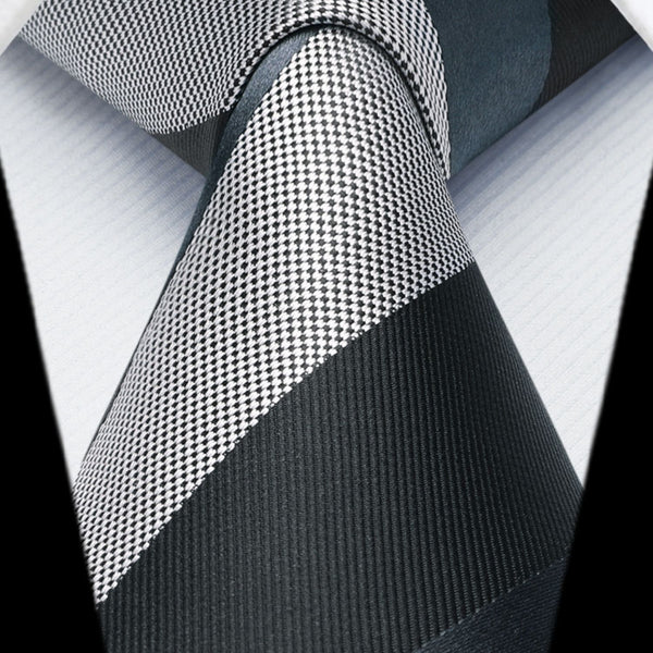 Stripe Tie Handkerchief Set - A-05 GREY BLACK