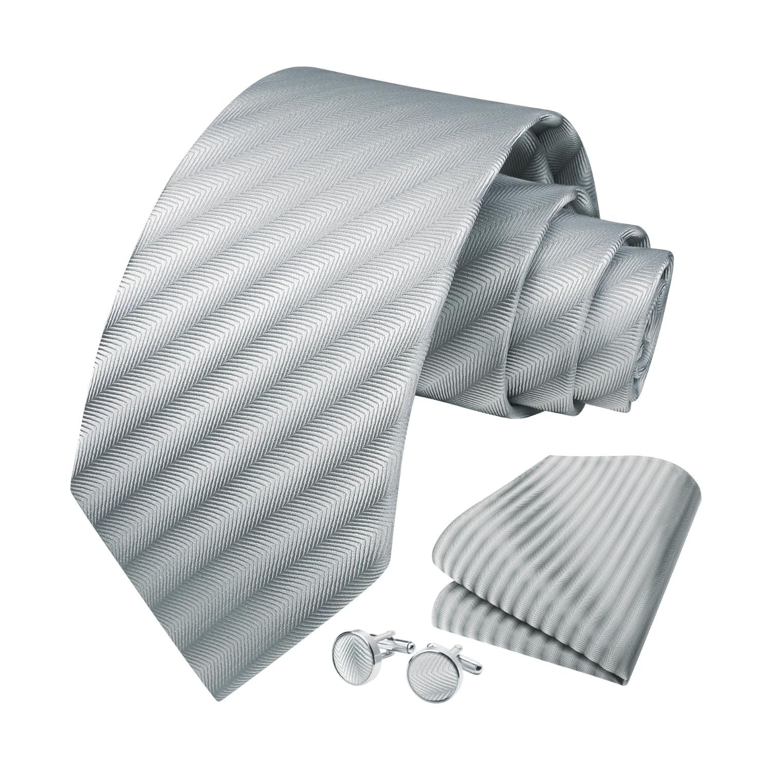 Hisdern Grey Striped Wedding Accessories Set with Cufflinks