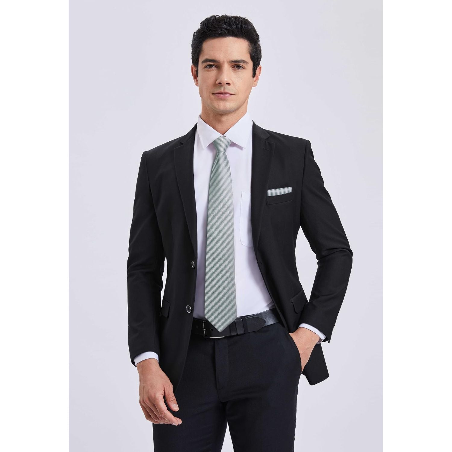 Hisdern Grey Striped Wedding Accessories Set with Cufflinks