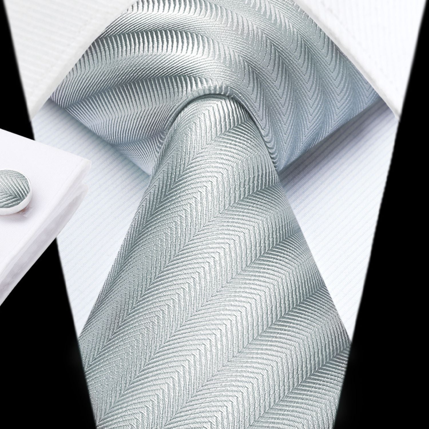 Hisdern Grey Striped Wedding Accessories Set with Cufflinks