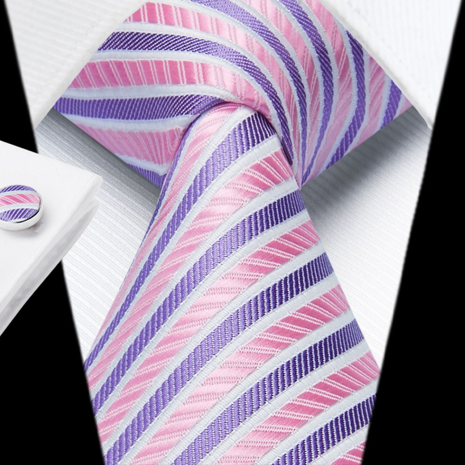 Hisdern Pink Striped Wedding Accessories Set with Cufflinks