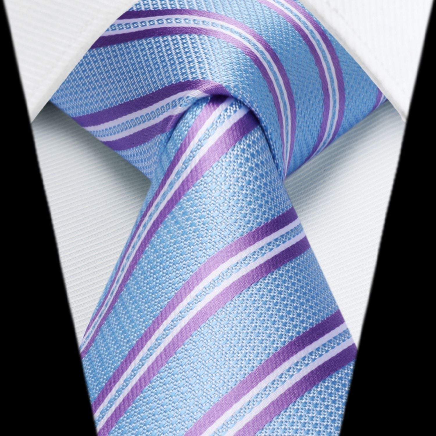 Stripe Tie Handkerchief Set - B-03-BLUE/PURPLE