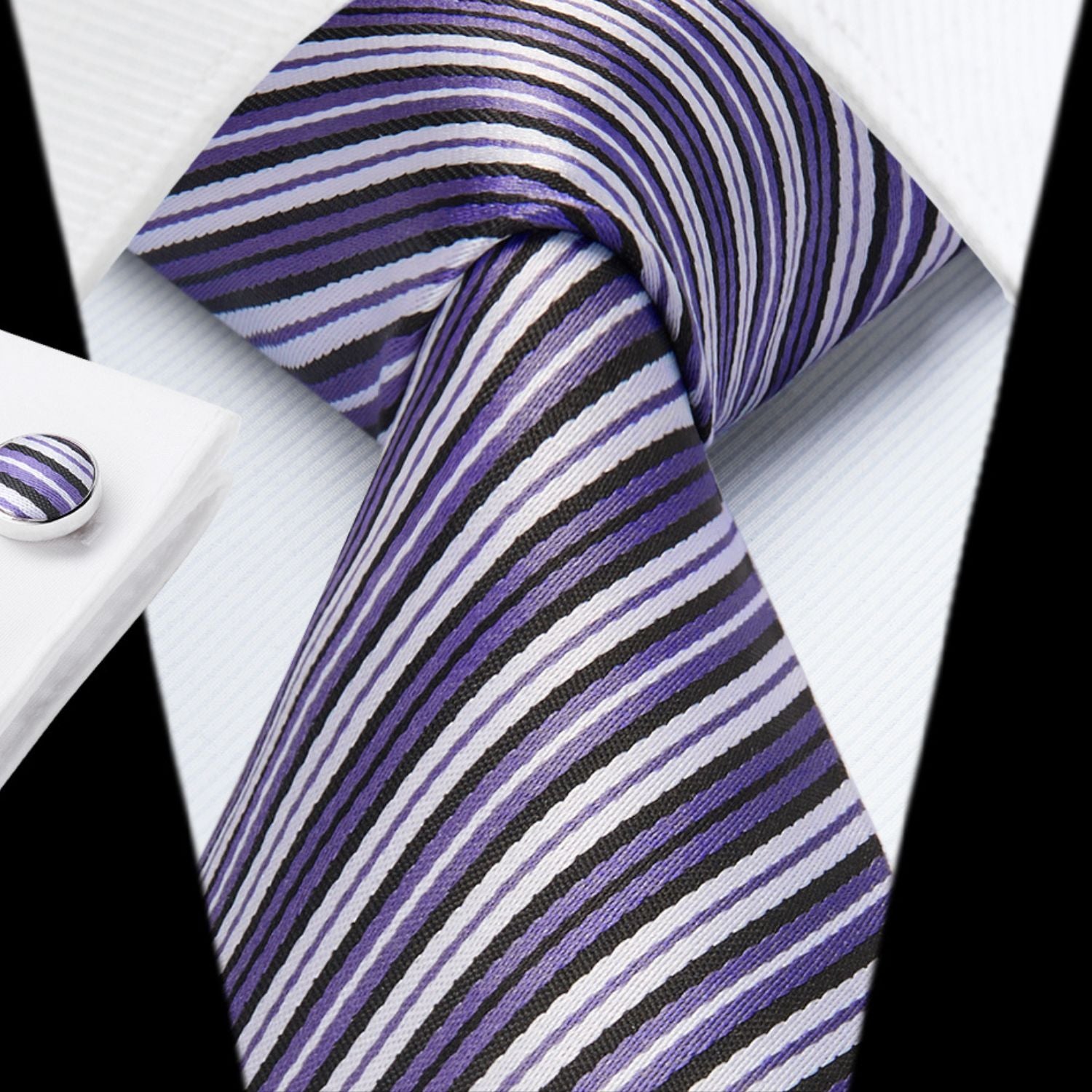 Hisdern Purple Striped Wedding Accessories Set with Cufflinks