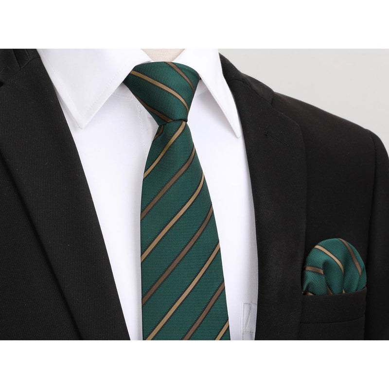 Stripe Tie Handkerchief Set - YELLOW/GREEN