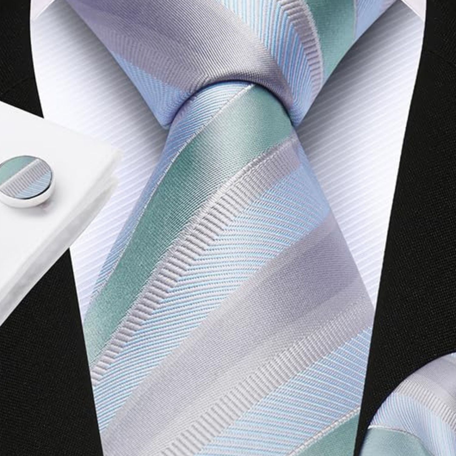 Hisdern Grey Striped Business Accessories Set with Cufflinks