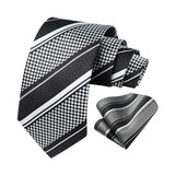 Stripe Tie Handkerchief Set - BLACK/WHITE/SILVER