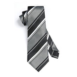 Stripe Tie Handkerchief Set - BLACK/WHITE/SILVER