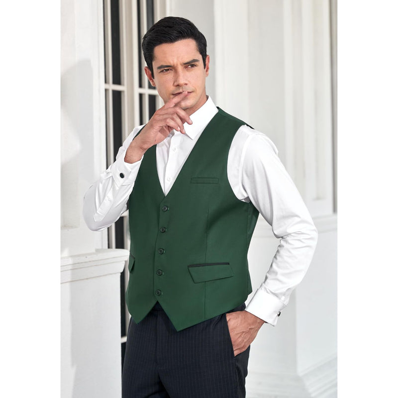 Solid Slim Suit Vest - VERDE-1