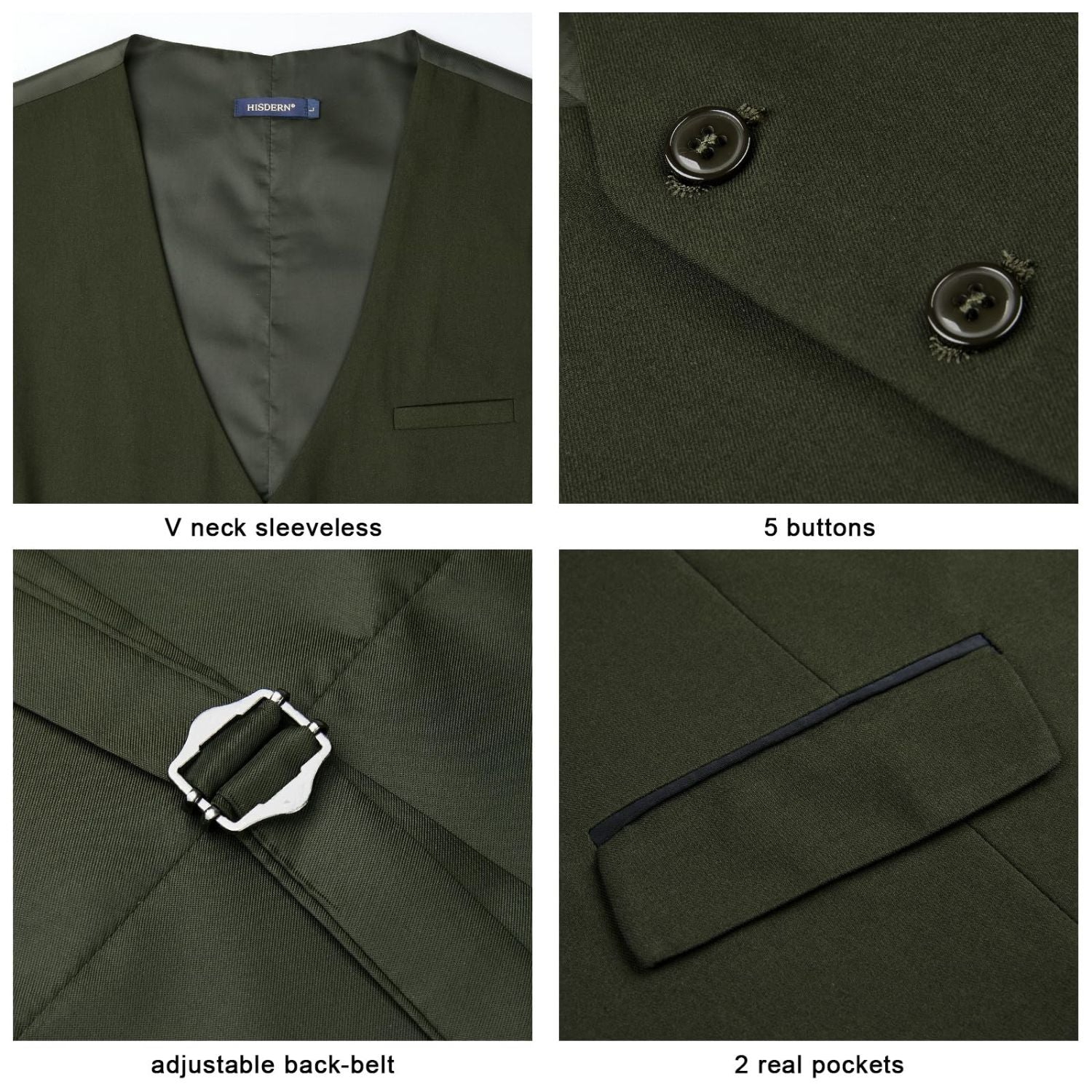 Men's Army Green Satin Suit Vest Formal Wear for Wedding