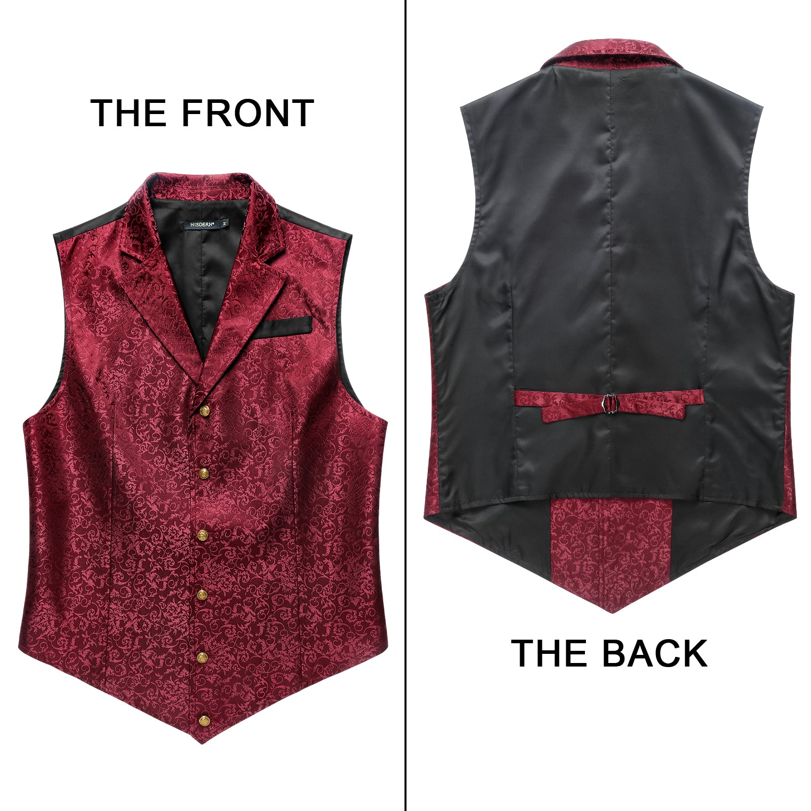 Gothic Lapel Vest for Men - BURGUNDY-2