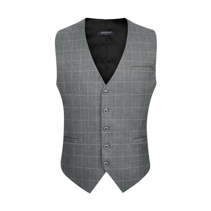 Plaid Slim Suit Vest - GREY-3