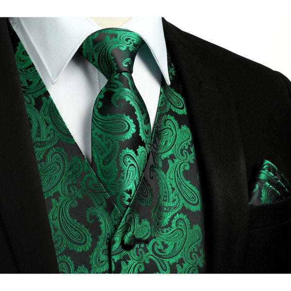 Paisley 3pc Suit Vest Set - GREEN-2