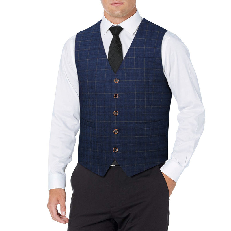 Plaid Slim Suit Vest - A-BLUE