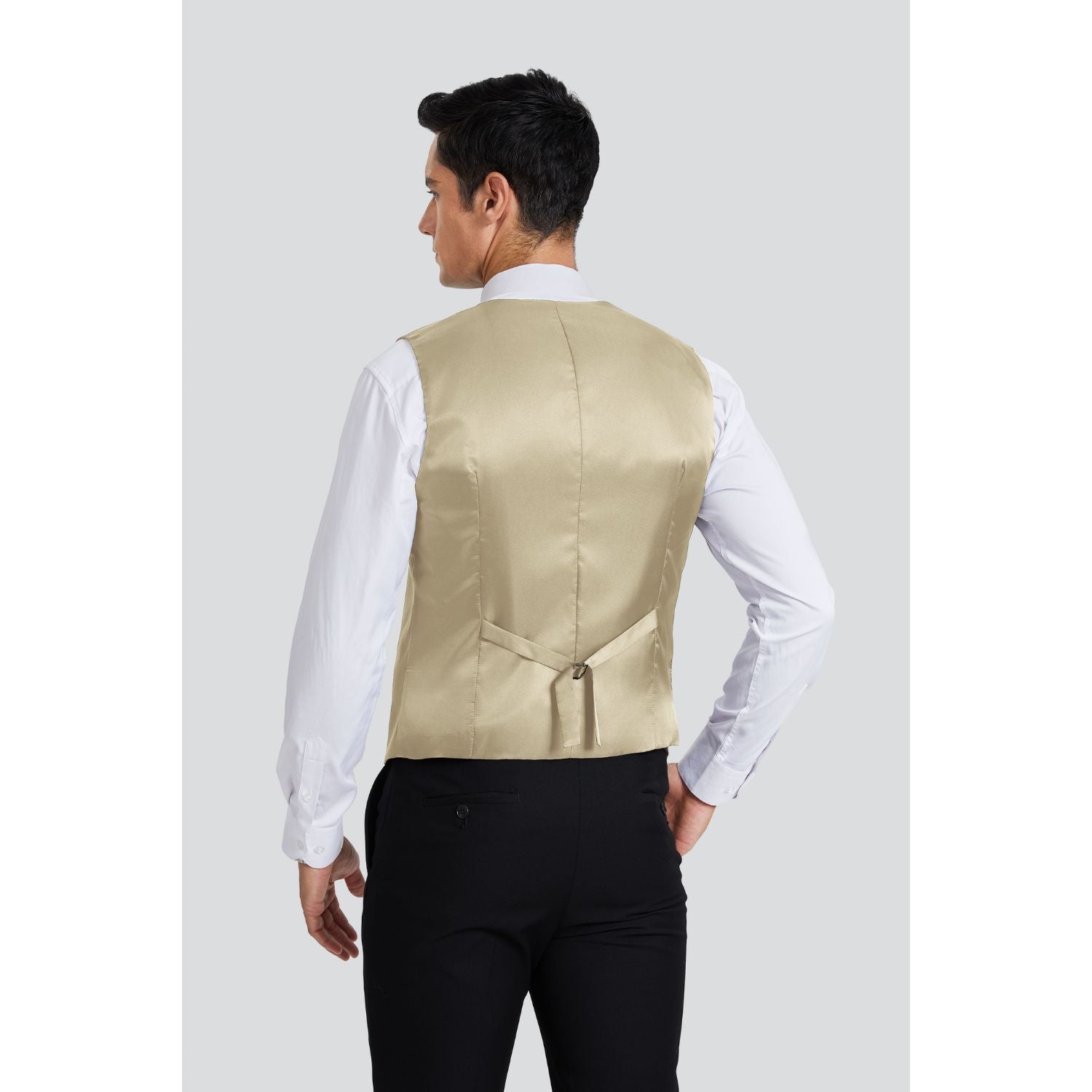 Hisdern Men's Light Khaki Satin Suit Vest Formal Wear