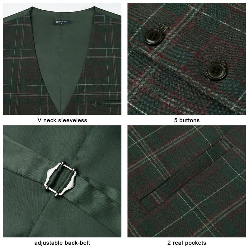 Plaid Slim Suit Vest - GREEN-5